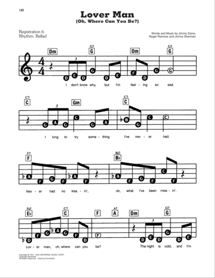 Lover Man (Oh, Where Can You Be?) Electronic Keyboard scores gallery preview page 1
