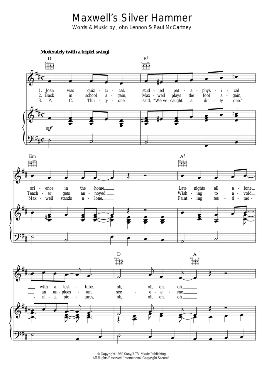 Maxwell's Silver Hammer Piano, Vocal, Guitar scores gallery preview page 1