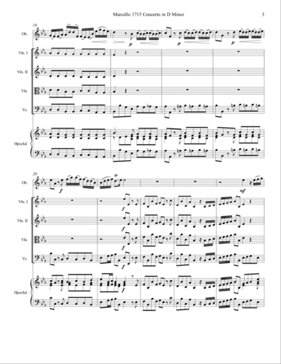 Marcello Oboe Concerto in C Minor Chamber Orchestra scores gallery preview page 3