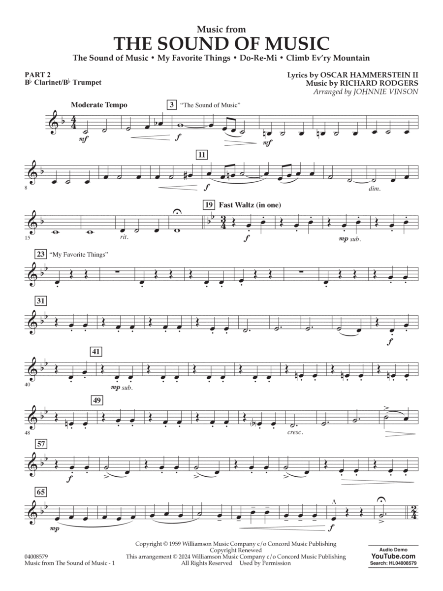 Music from The Sound Of Music (arr. Vinson) - Pt.2 - Bb Clarinet/Bb Trumpet