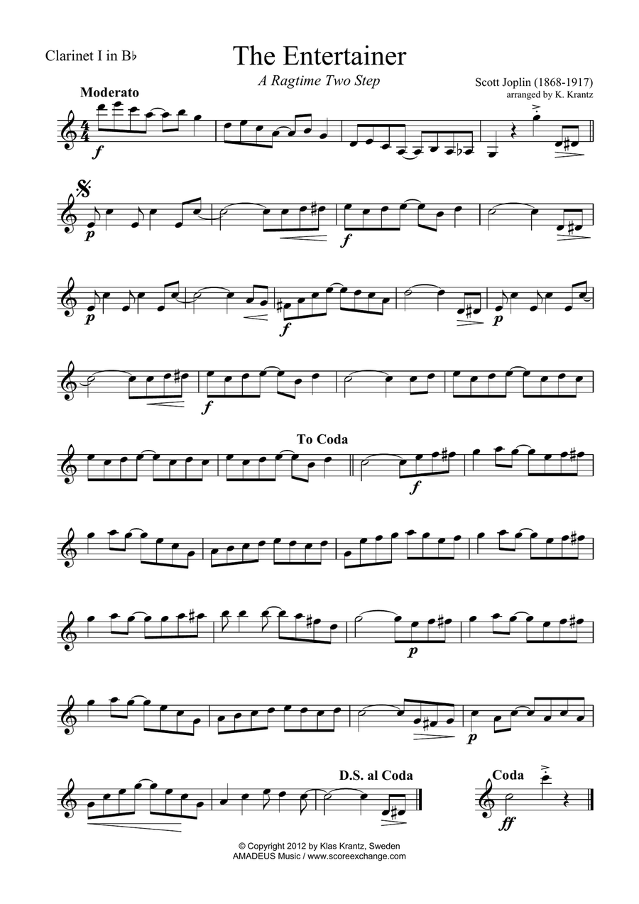 The Entertainer, Ragtime (easy, abridged) for clarinet trio (C Major) Clarinet Trio scores gallery preview page 3