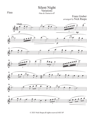 Silent Night - Variations (Flute & Clarinet in B Flat Duet) Flute part