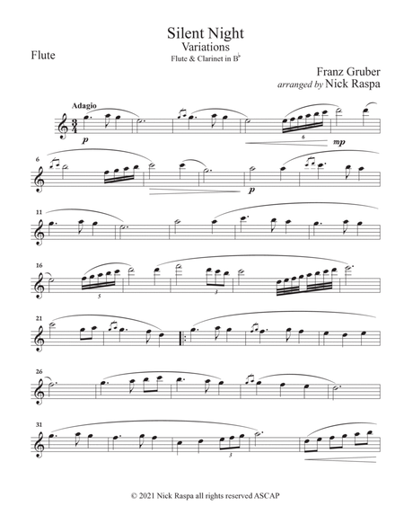 Silent Night - Variations (Flute & Clarinet in B Flat Duet) Flute part image number null