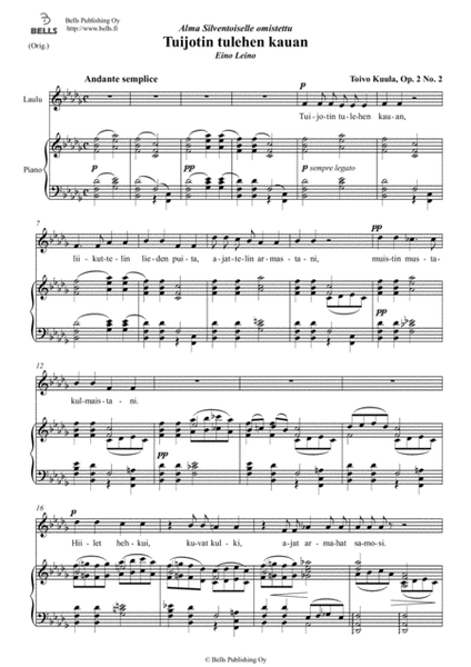 Tuijotin tulehen kauan, Op. 2 No. 2 (Original key. B-flat minor)