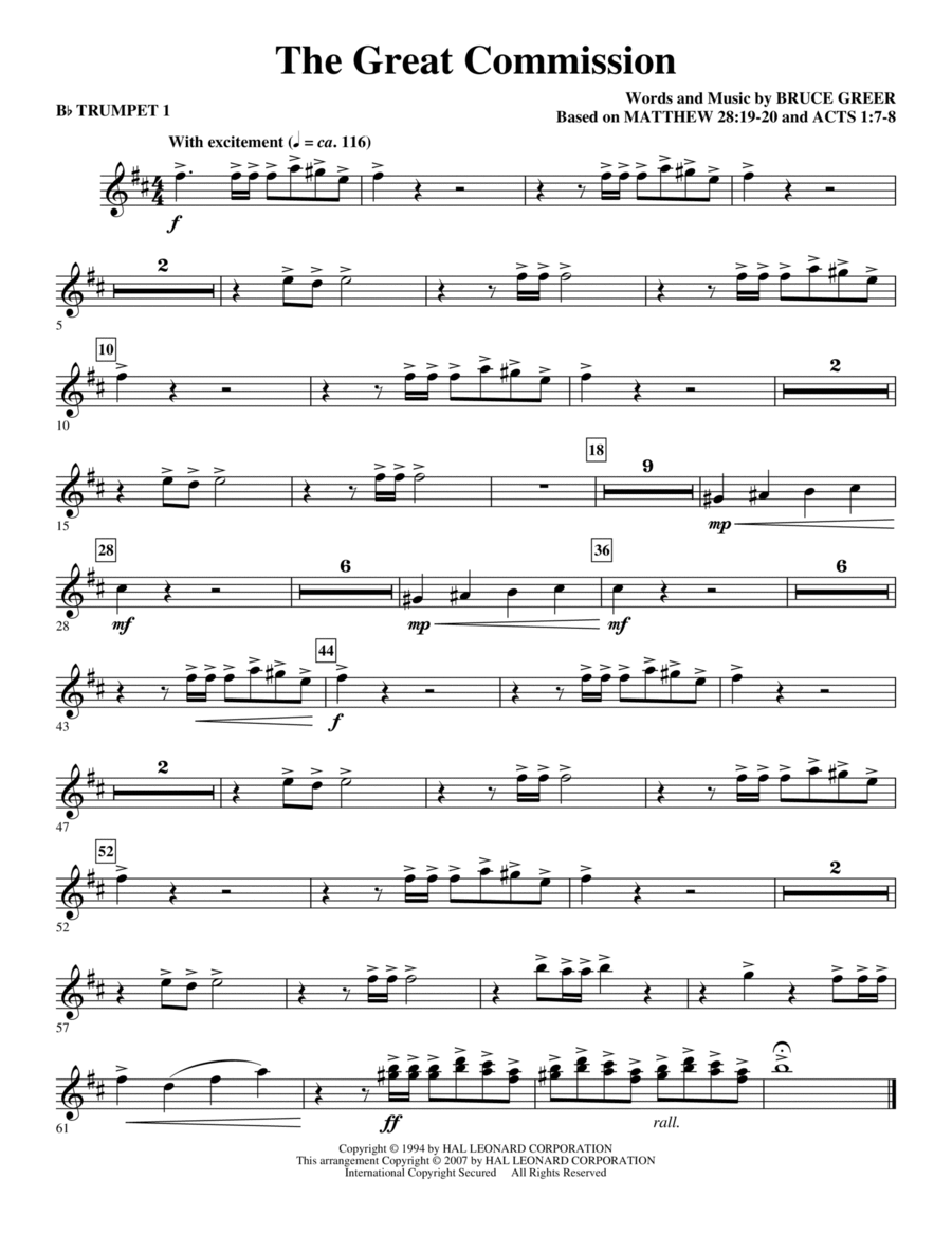 The Great Commission - Bb Trumpet 1 Choir scores gallery preview page 1