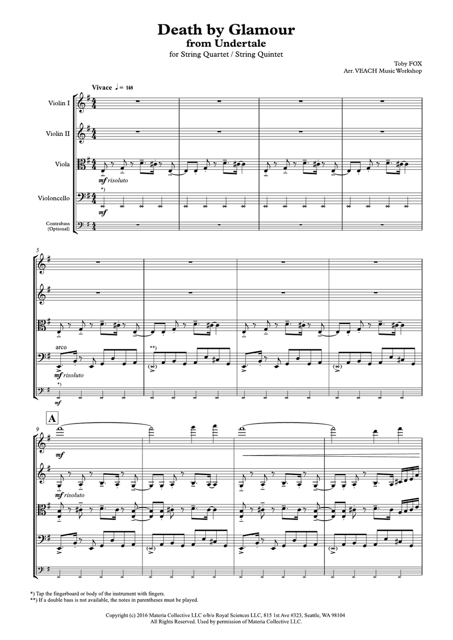 Death by Glamour (from Undertale) String Quartet scores gallery preview page 1