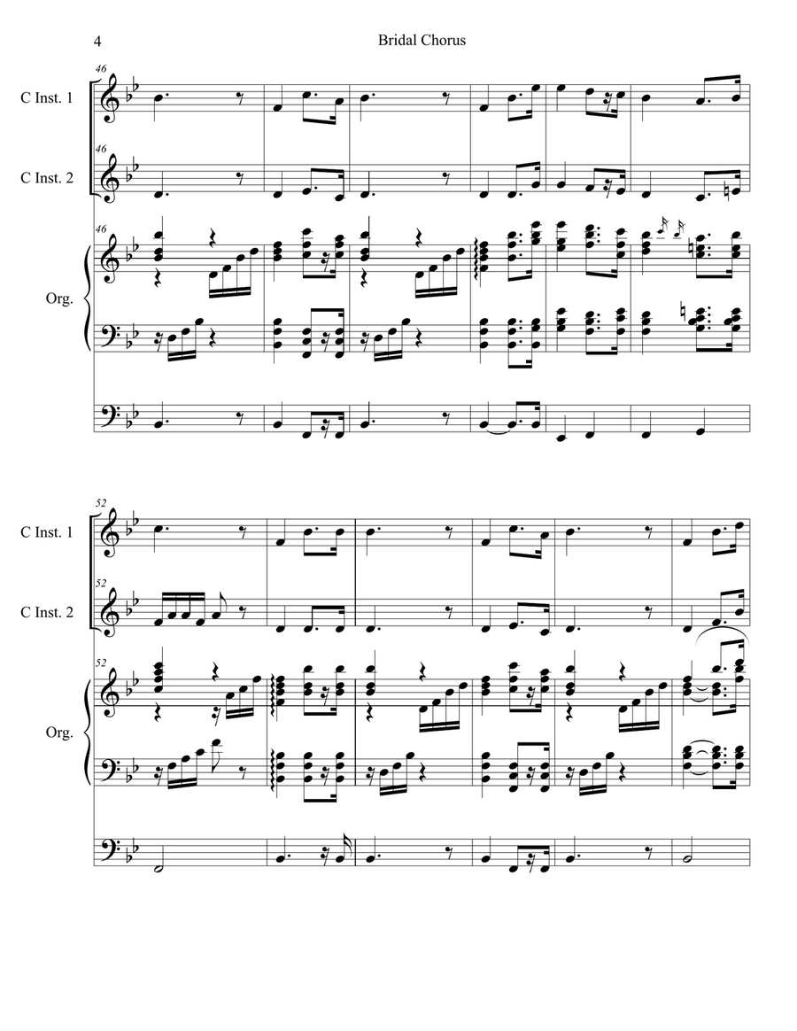 Bridal Chorus (Duet for C-Instruments - Organ Accompaniment) Flute scores gallery preview page 5