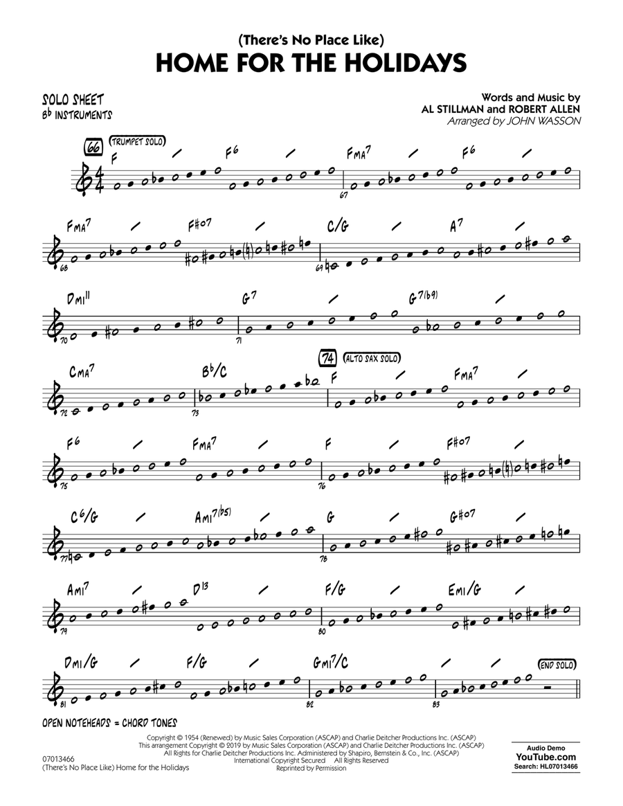 (There's No Place Like) Home for the Holidays (arr. John Wasson) - Bb Solo Sheet Jazz Ensemble scores gallery preview page 1
