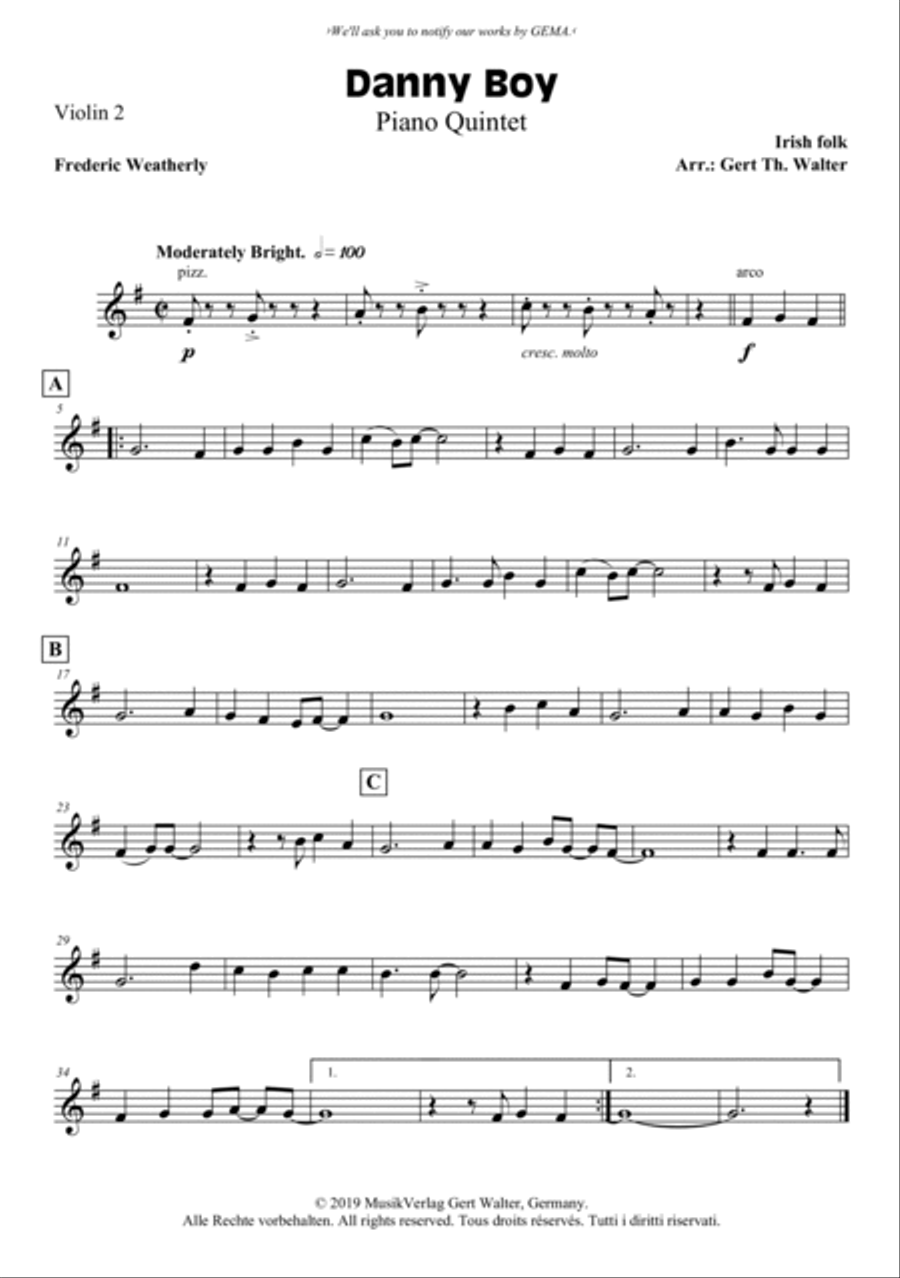 Danny Boy Piano Quintet scores gallery preview page 6