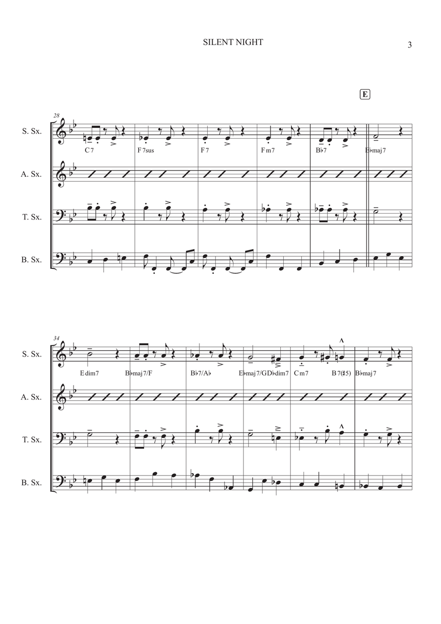 Silent Night for Sax Quartet SATB Saxophone Quartet scores gallery preview page 3