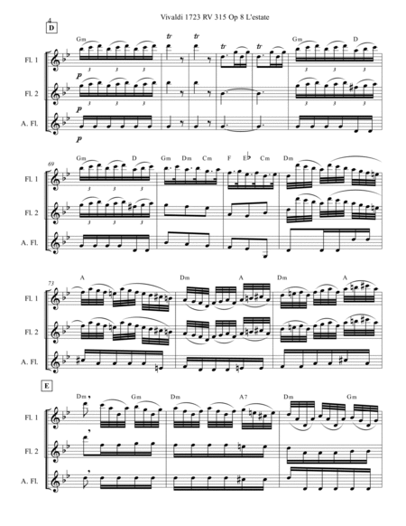Vivaldi 1723 RV 315 Op 8 Summer Trio 3 Flutes Parts and Score