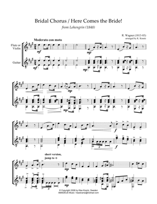 Bridal Chorus / Here Comes the Bride! for violin or flute and guitar (A Major)