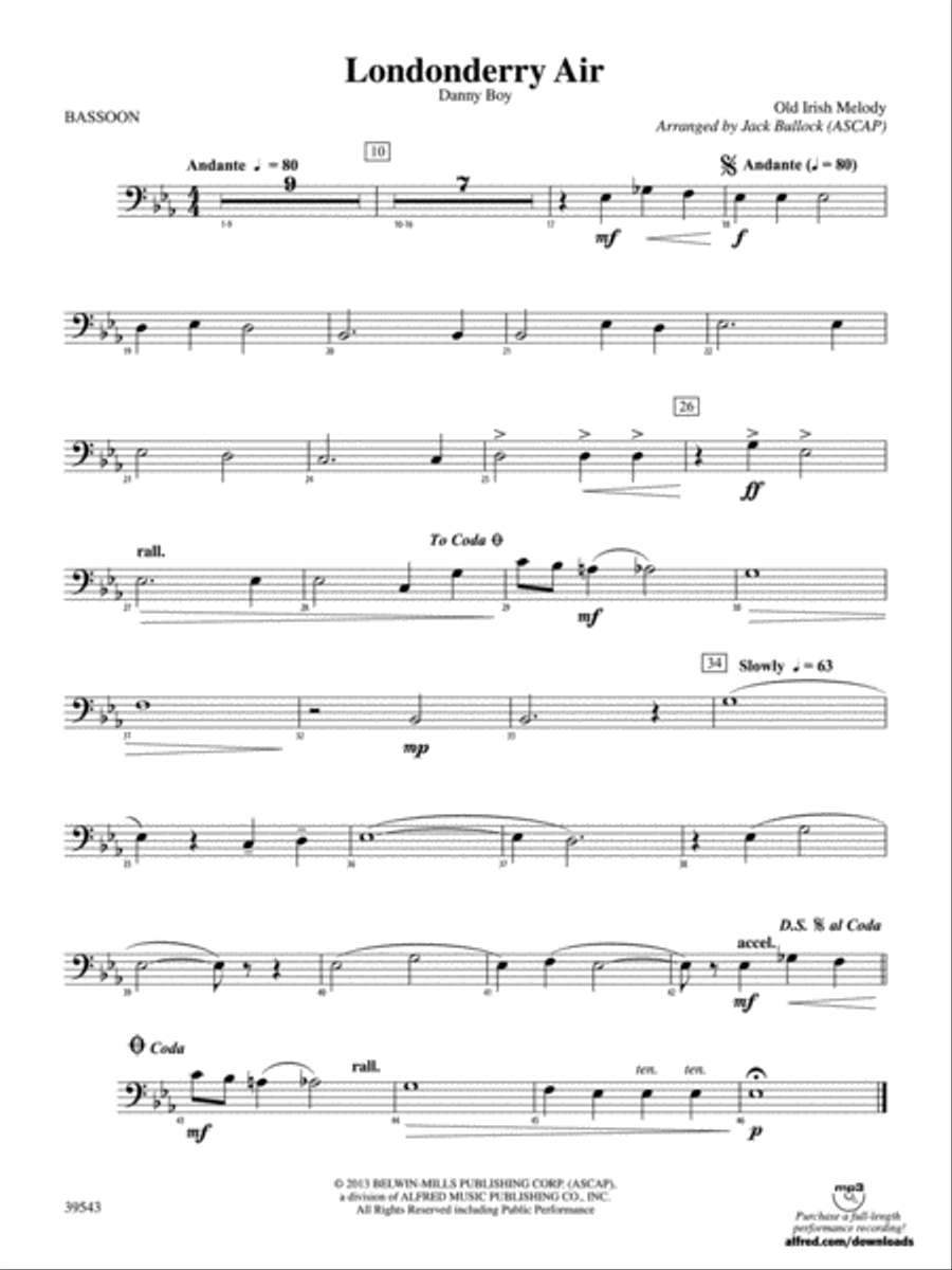 Londonderry Air: Bassoon Londonderry Air: Bassoon Concert Band scores gallery preview page 1
