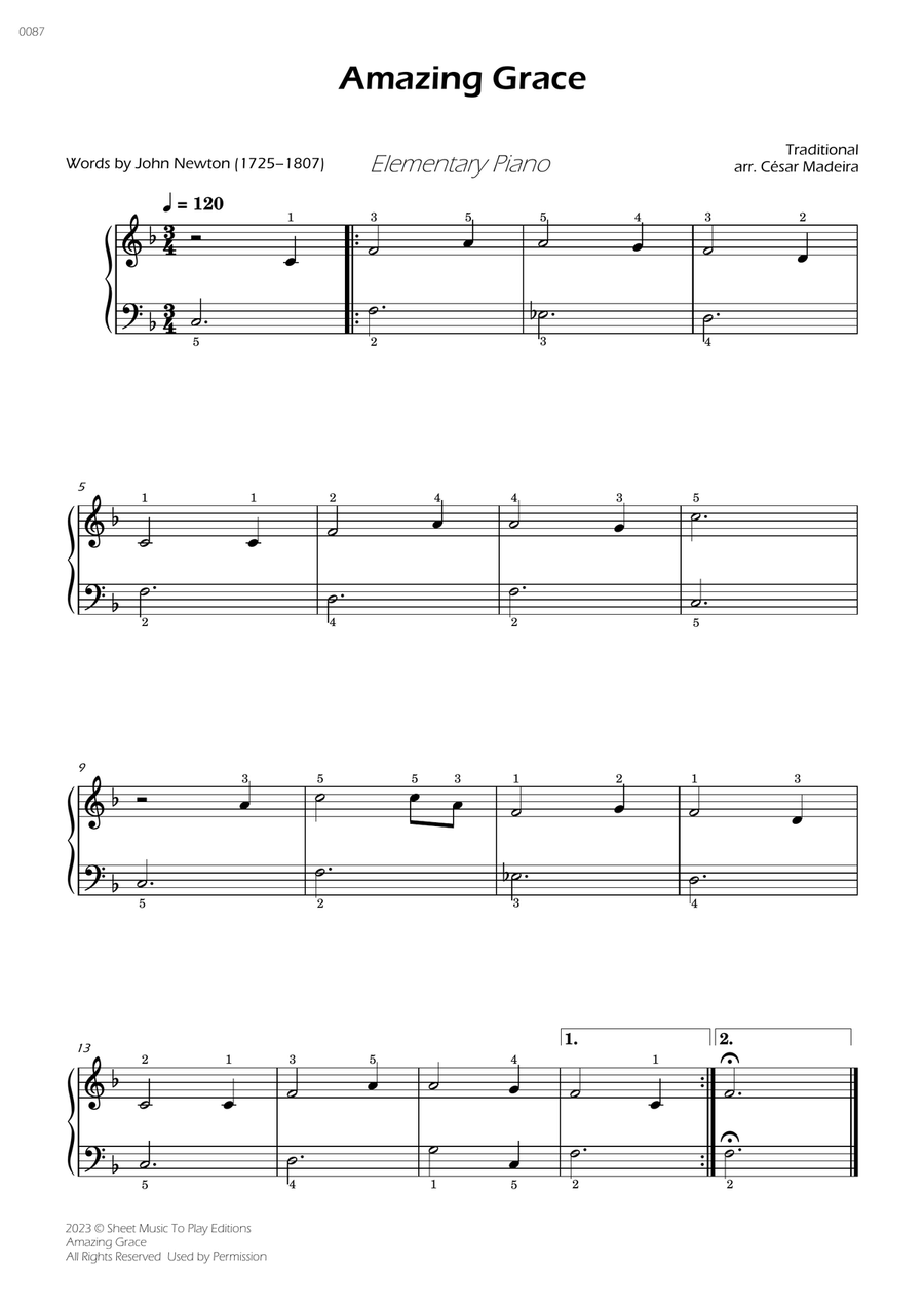 Amazing Grace - Elementary Piano (Full Score) Easy Piano scores gallery preview page 1