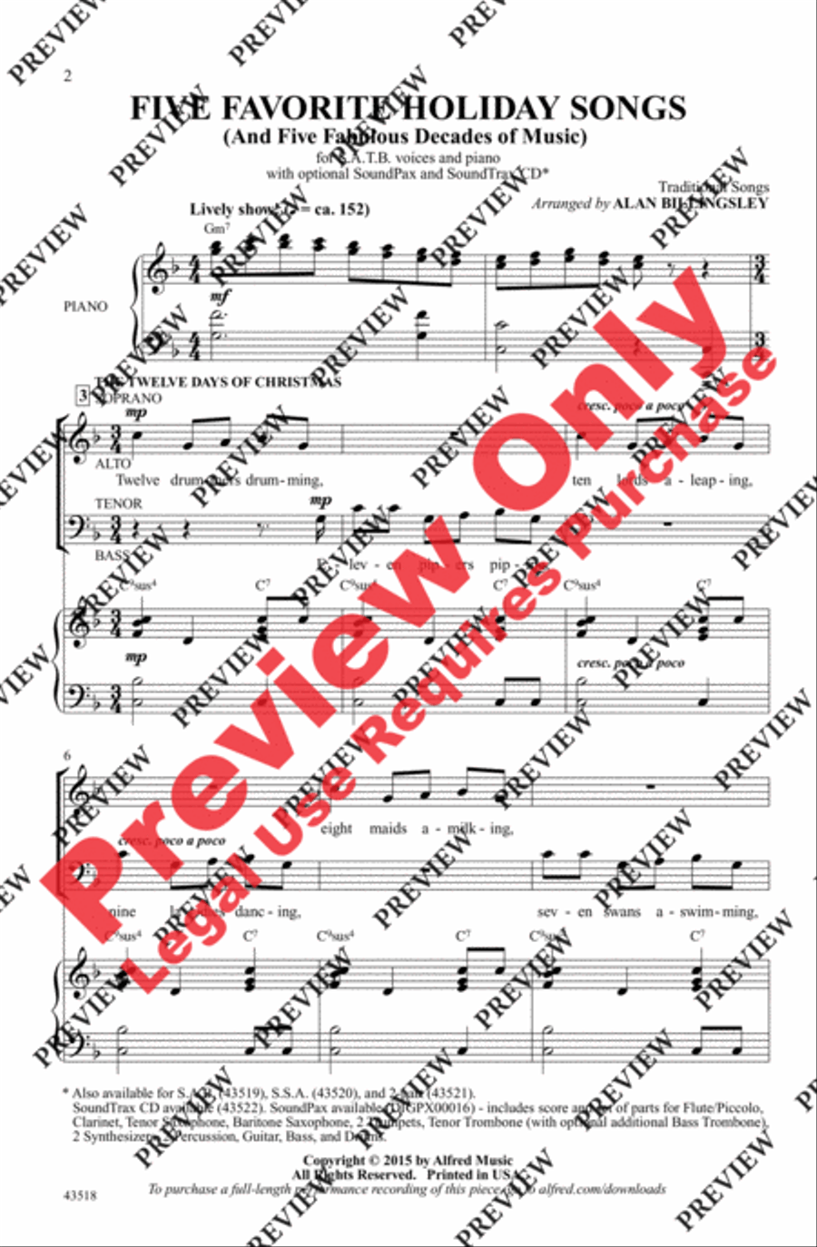 Five Favorite Holiday Songs 4-Part scores gallery preview page 2
