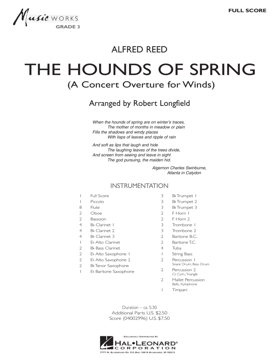 Book cover for The Hounds Of Spring - Full Score