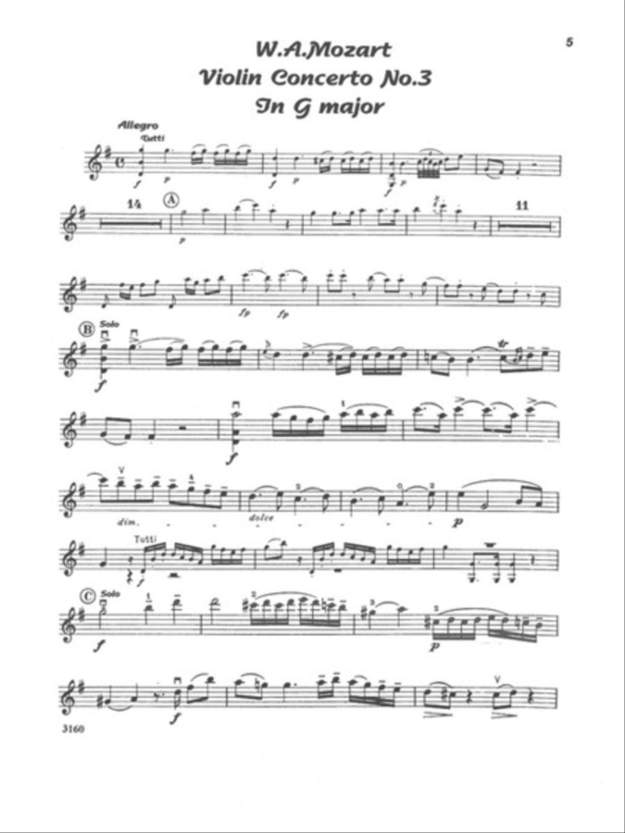 Mozart - Violin Concerto No. 3 in G Major, KV216 Violin Solo scores gallery preview page 3