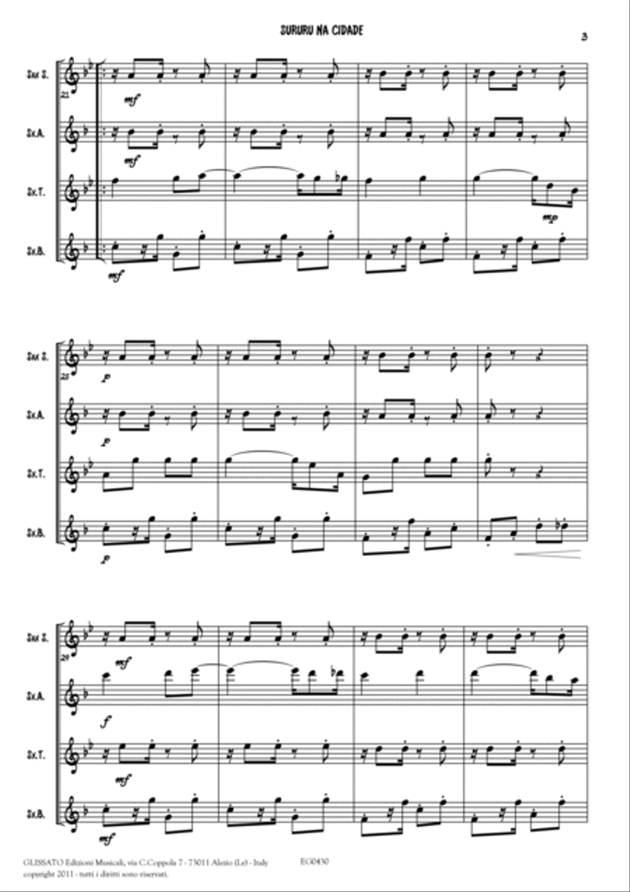 Saxophone Quartet sheet music: Sururu na Cidade (score & parts) image number null