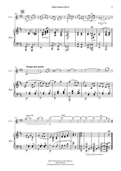 Salut d'Amour by Elgar - Bb Clarinet and Piano (Full Score and Parts)