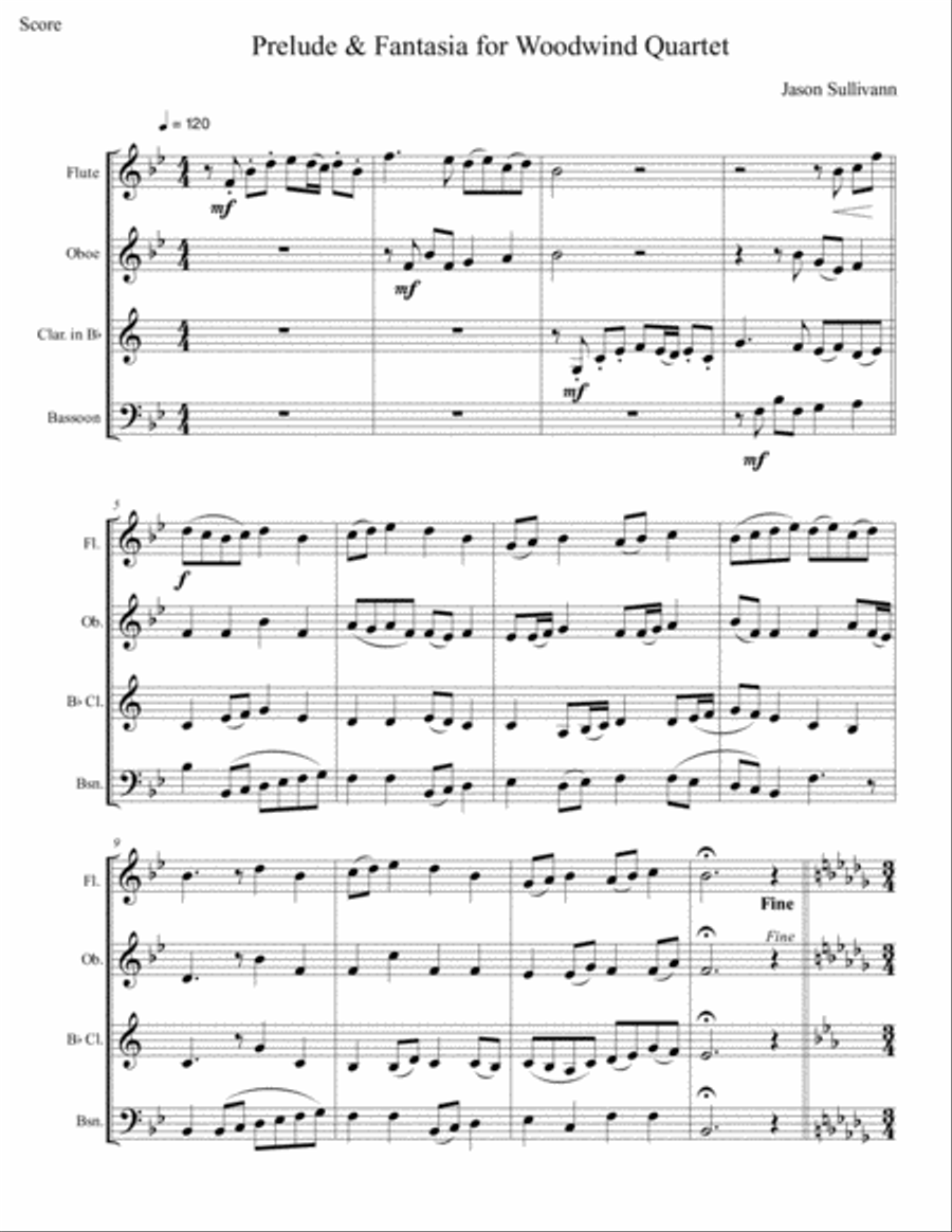 Prelude & Fantasia for Woodwind Quartet Woodwind Quartet scores gallery preview page 1