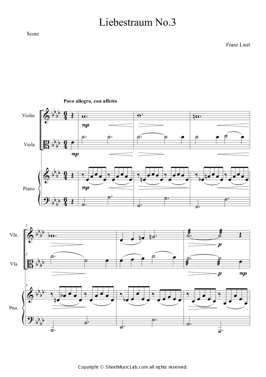 Liebestraum, S.541 No.3 Viola scores gallery preview page 1