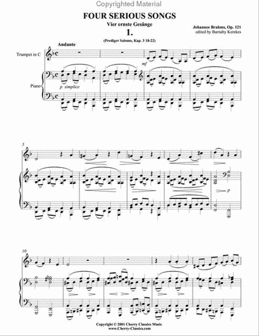 Four Serious Songs for Trumpet and Piano Trumpet Solo scores gallery preview page 4