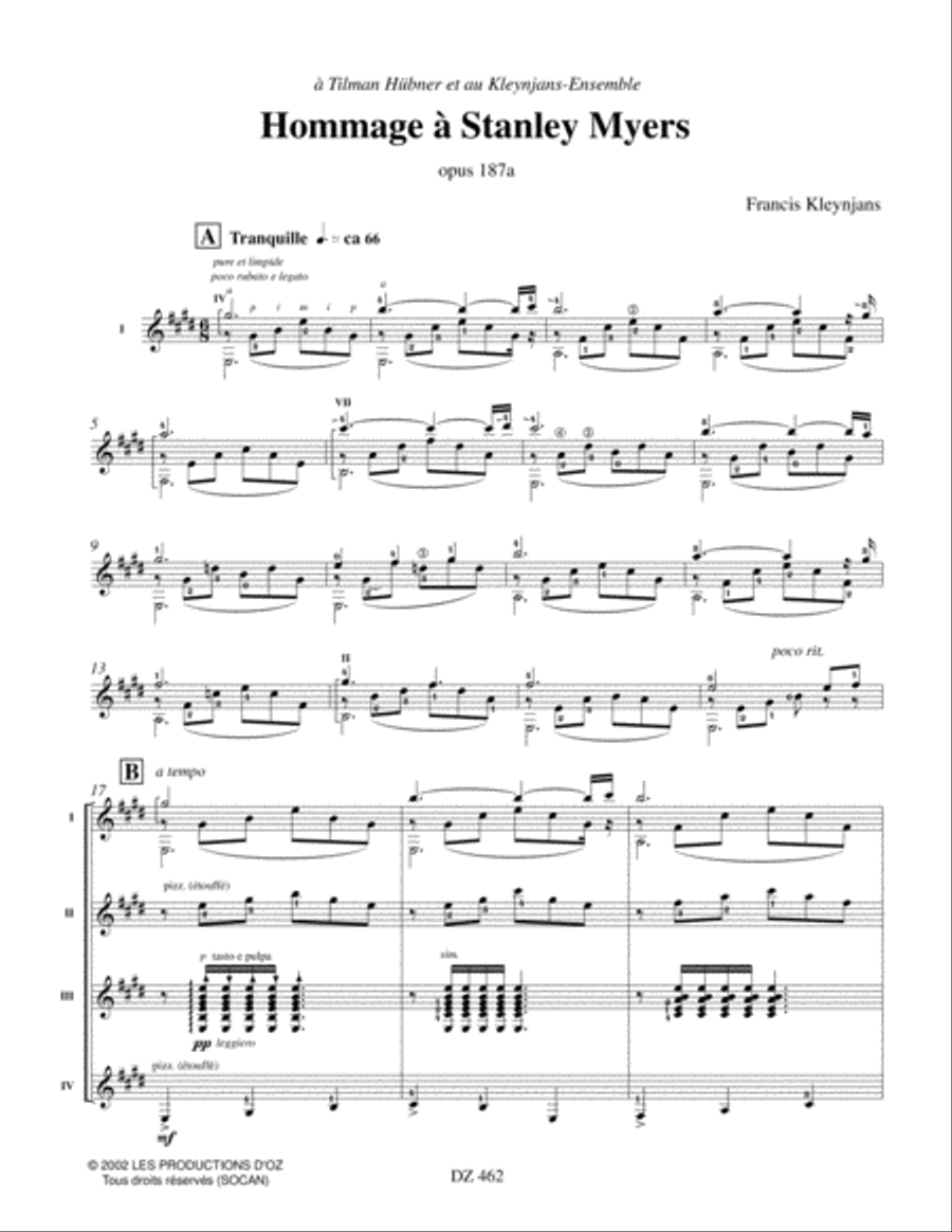 Hommage à Stanley Myers, opus 187a Guitar Ensemble scores gallery preview page 2
