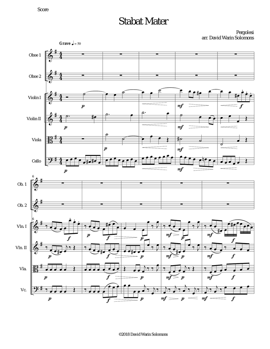 Stabat Mater for 2 oboes and string quartet Chamber Orchestra scores gallery preview page 1