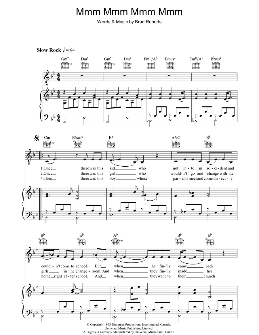 Mmm Mmm Mmm Mmm Piano, Vocal, Guitar scores gallery preview page 1