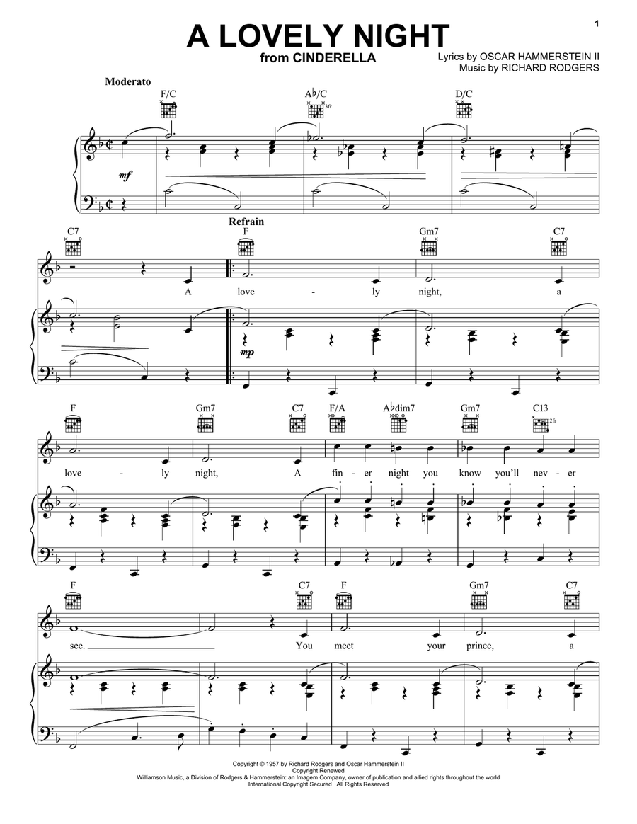 A Lovely Night (from Cinderella) Piano, Vocal, Guitar scores gallery preview page 1