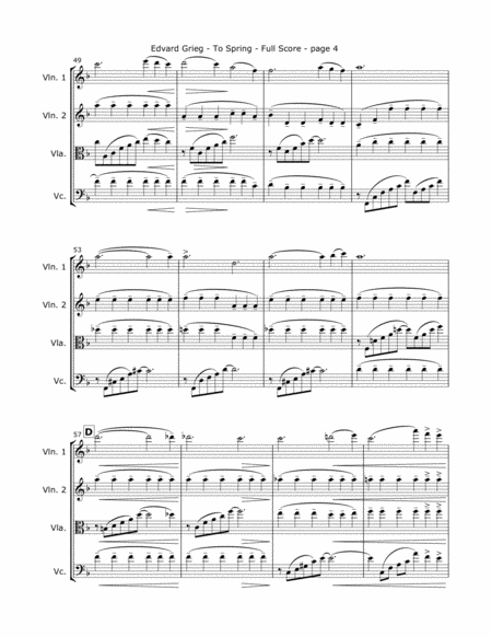 Grieg, E. - "To Spring" for String Quartet image number null
