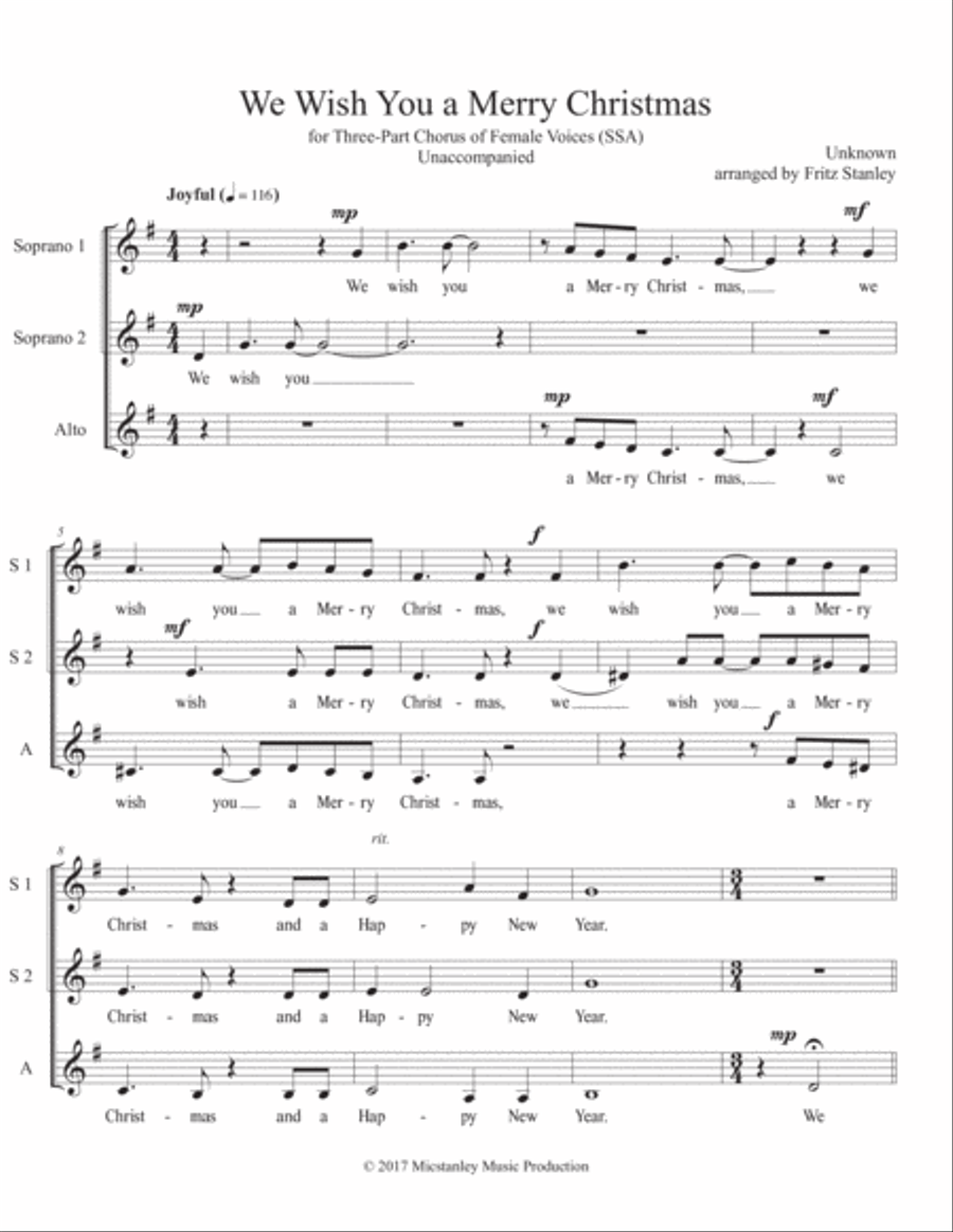 We Wish You a Merry Christmas - SSA A Cappella SSA scores gallery preview page 2