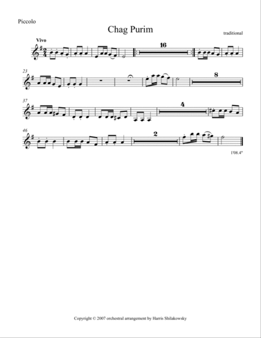 Chag Purim full orchestra arrangement 4-Part scores gallery preview page 5