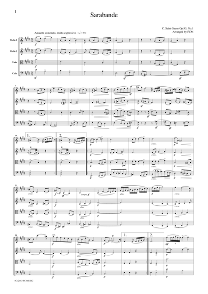 Saint-Saens Sarabande, for string quartet, CS402 image number null