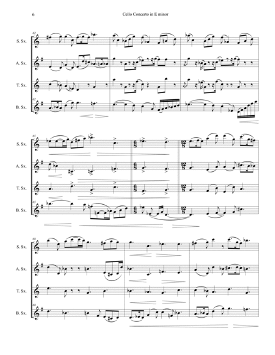 Elgar - Cello Concerto - Saxophone Quartet Woodwind Quartet scores gallery preview page 6