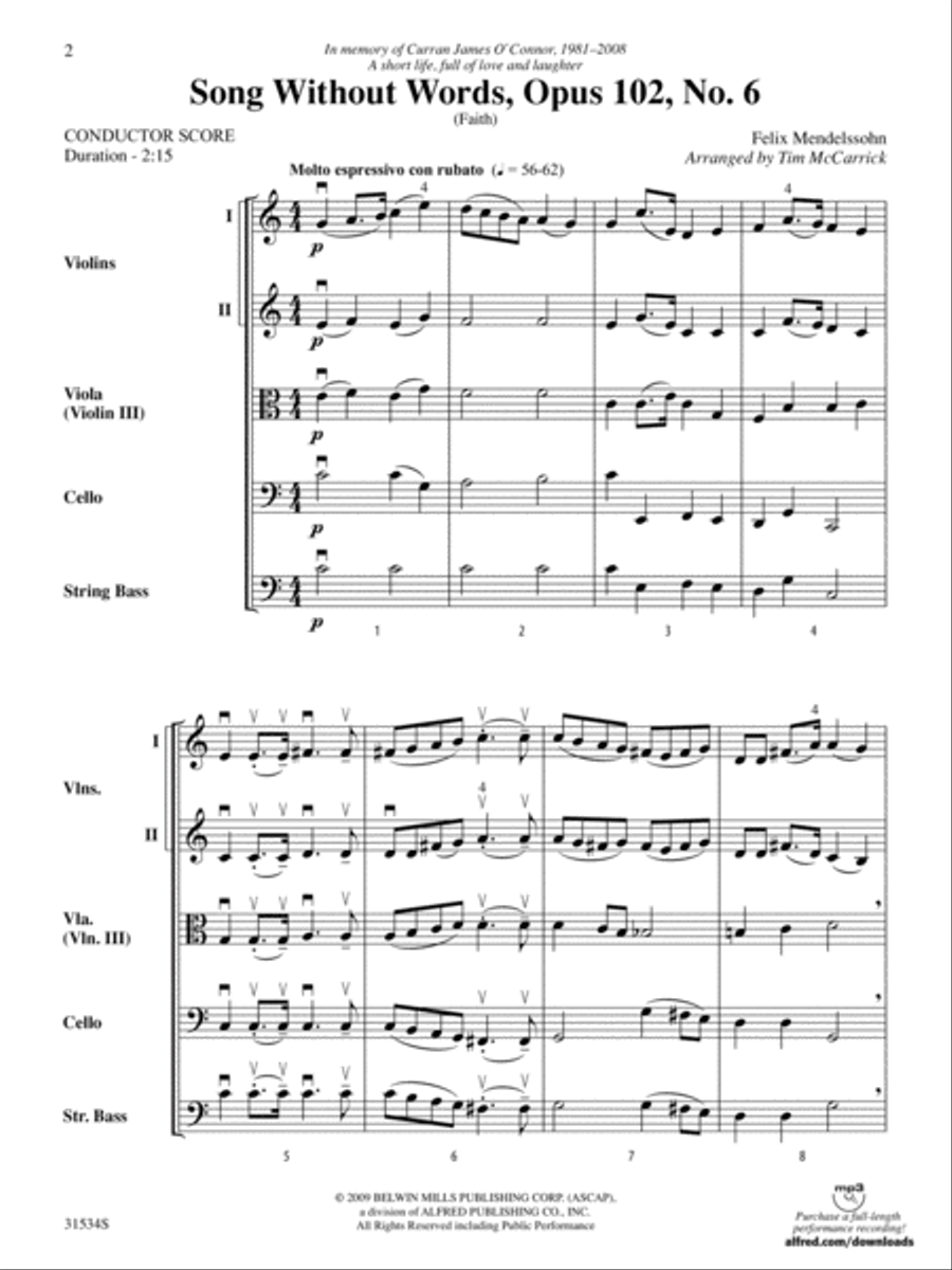 Song Without Words, Opus 102, No. 6 (Faith): Score String Orchestra scores gallery preview page 2