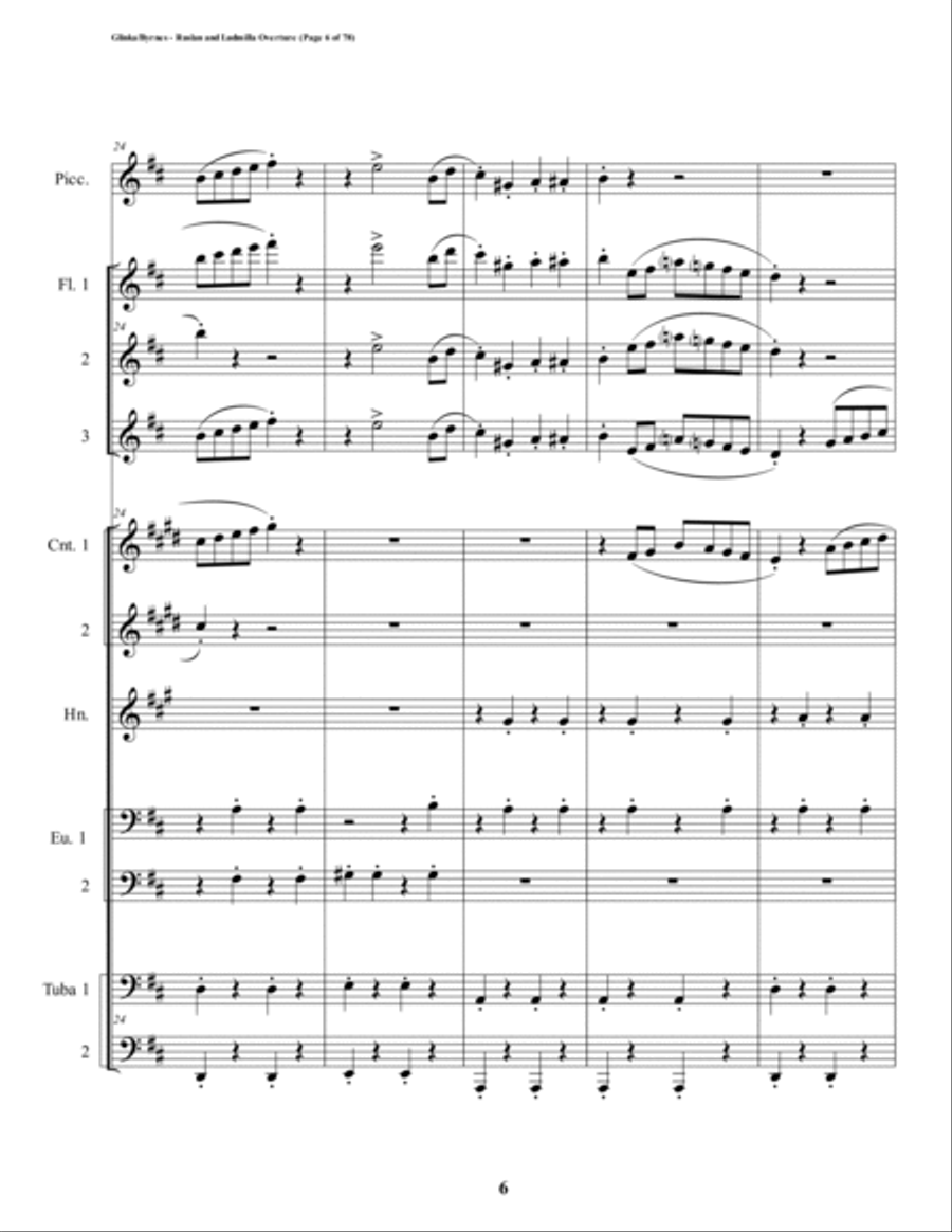 Ruslan & Ludmilla Overture (Brass Septet + Piccolo & 3 Flutes) Piccolo scores gallery preview page 6