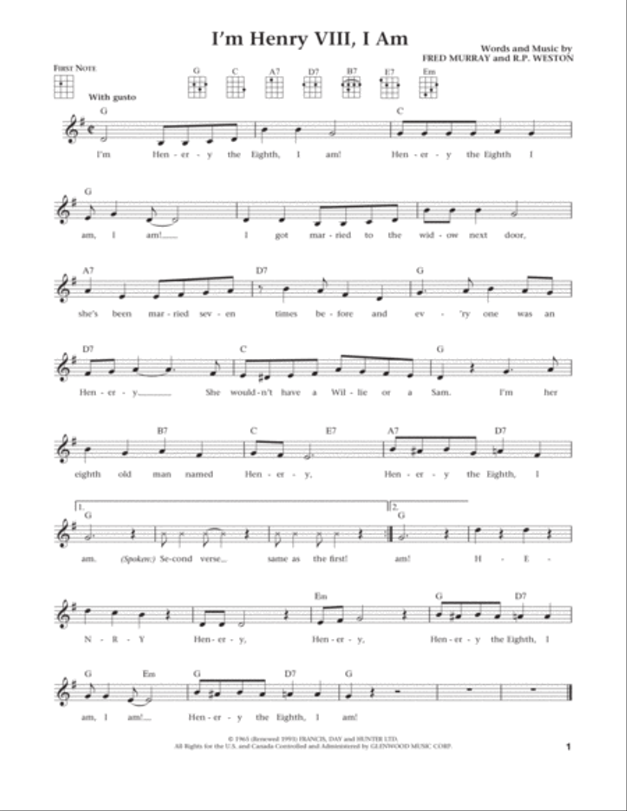 I'm Henry VIII, I Am (from The Daily Ukulele) (arr. Liz and Jim Beloff) Ukulele scores gallery preview page 1
