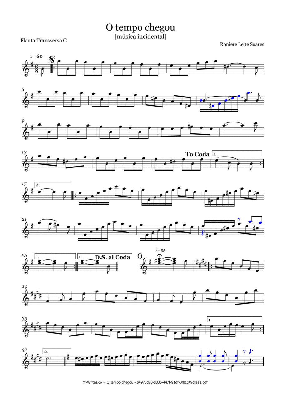 O tempo chegou Flute Solo scores gallery preview page 1