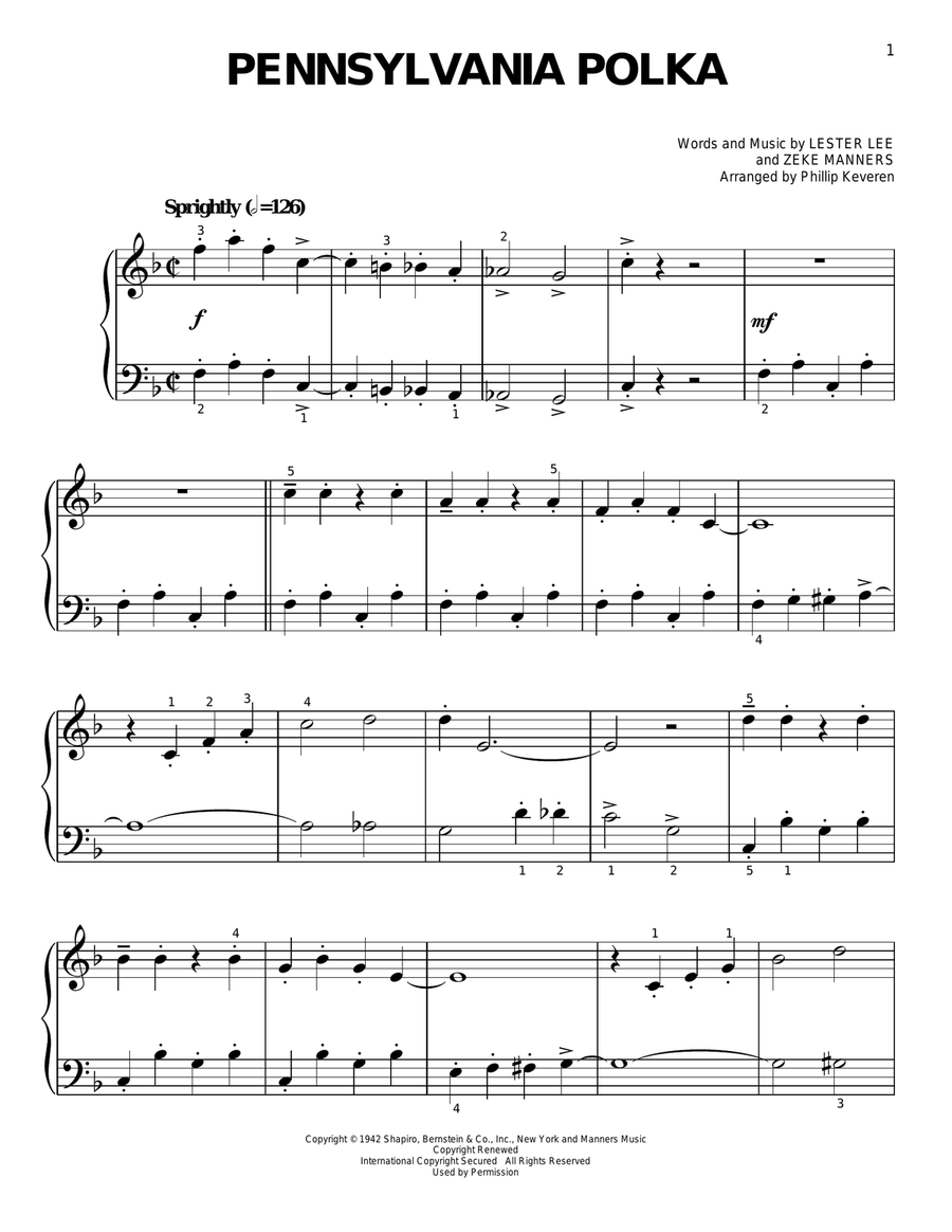 Pennsylvania Polka [Classical version] (arr. Phillip Keveren) Easy Piano scores gallery preview page 1