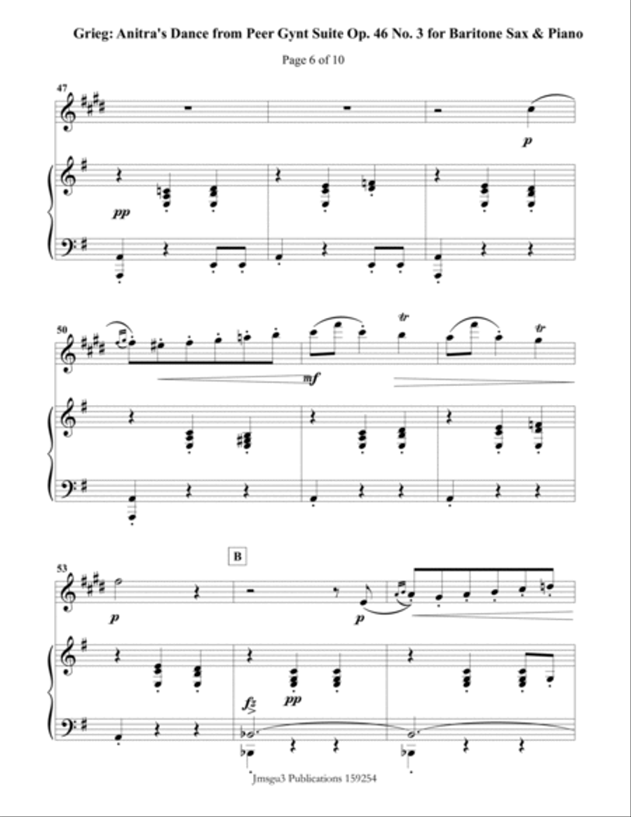 Grieg: Anitra's Dance from Peer Gynt Suite for Baritone Sax & Piano Baritone Saxophone scores gallery preview page 6