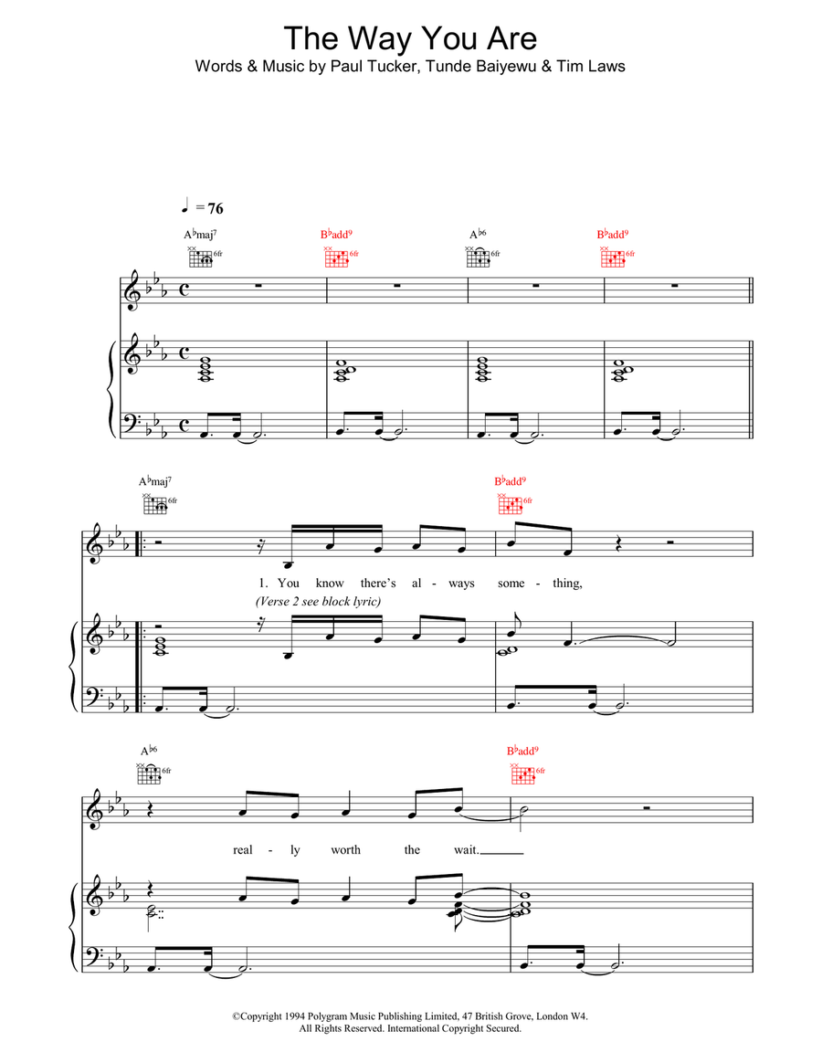 The Way You Are Piano, Vocal, Guitar scores gallery preview page 1