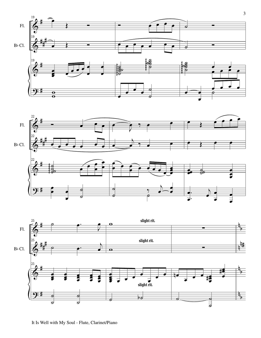 IT IS WELL WITH MY SOUL (Trio - Flute, Bb Clarinet and Piano with Parts) Woodwind Duet scores gallery preview page 3