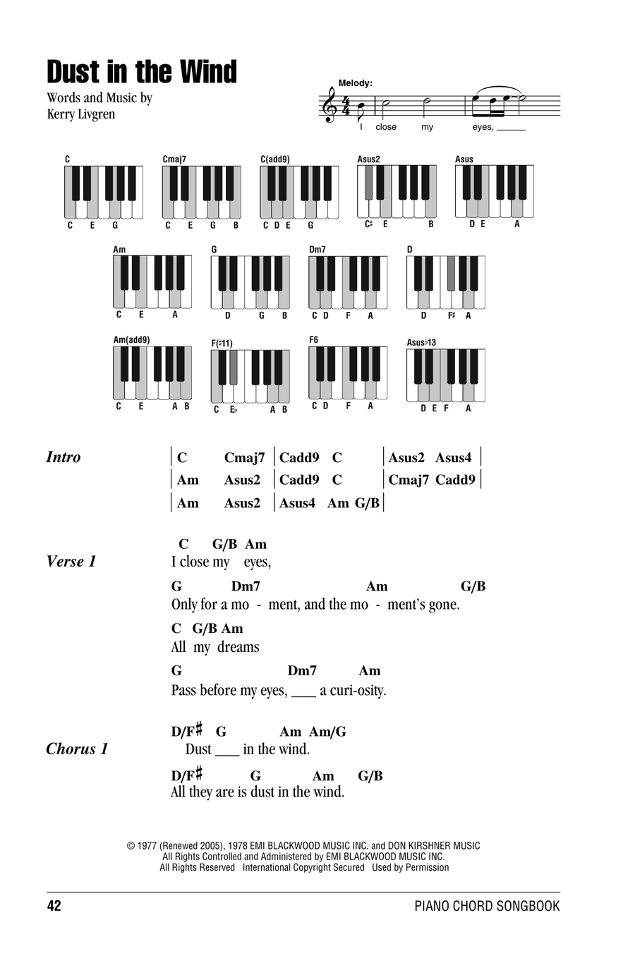 Dust In The Wind Piano scores gallery preview page 1