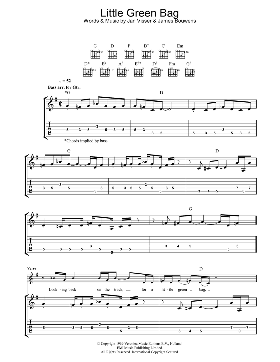 Little Green Bag Guitar Tablature scores gallery preview page 1