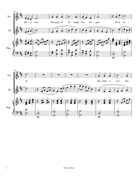 The Strife is O'er by G. Palestrina Easter Hymn Easy arrangement for Voice, Flute, and Piano image number null