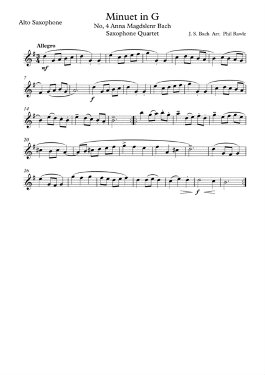 Minuet in G (No.4 Anna Magdelena Bach) - Bach Woodwind Quartet scores gallery preview page 4