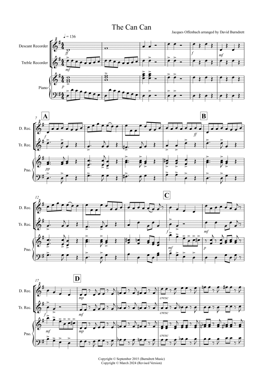 The Can Can for Descant and Treble Recorder Duet Woodwind Duet scores gallery preview page 1