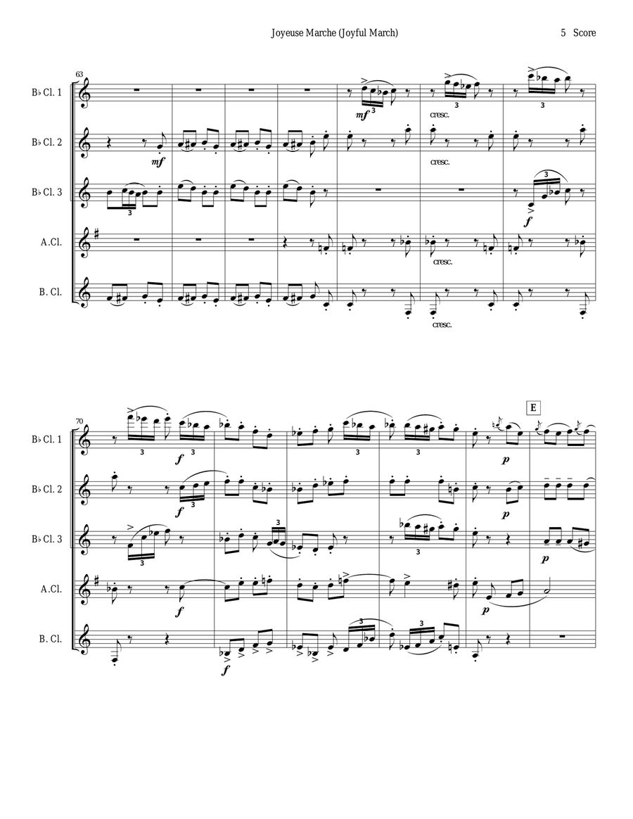 Joyful March set for clarinet quintet or choir (Chabrier - Joyeuse Marche) Clarinet Quintet scores gallery preview page 5