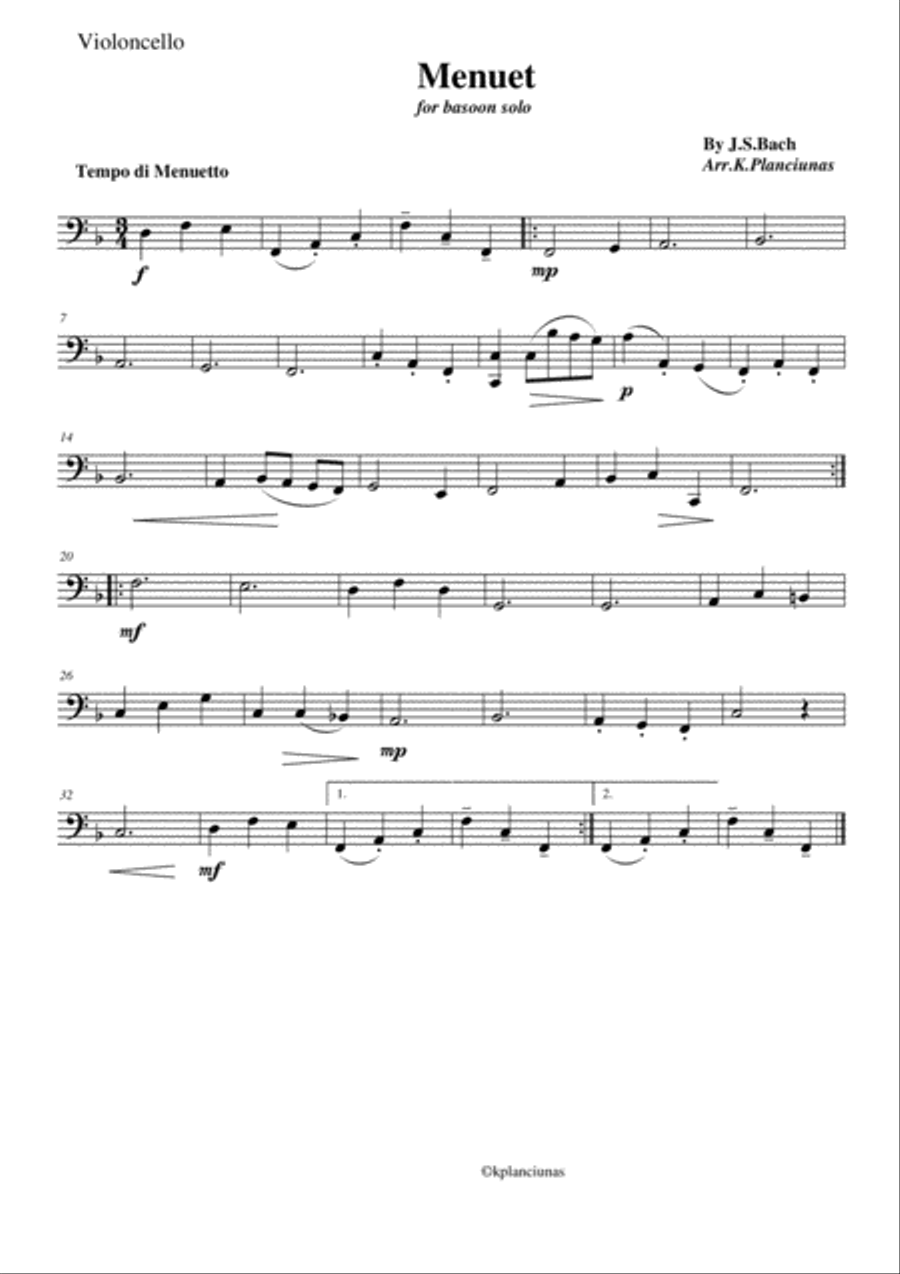 Menuet for Bassoon solo Menuet for Bassoon solo String Orchestra scores gallery preview page 2